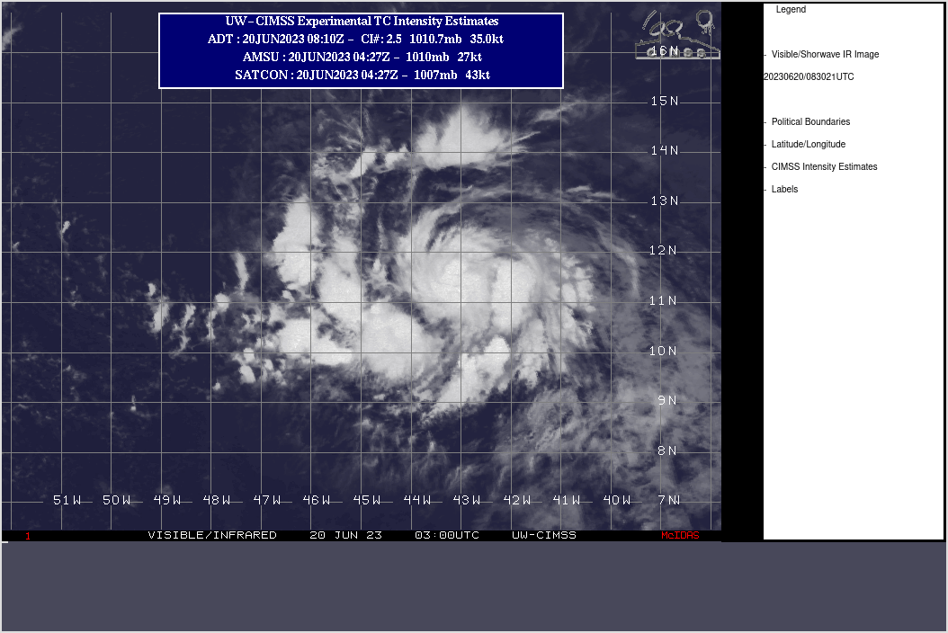 TS 03L(BRET) forecast to reach CAT 1 US by 48h approaching the Lesser Antilles//Invest 93L//02A(BIPARJOY) over-land remnants//2009UTC