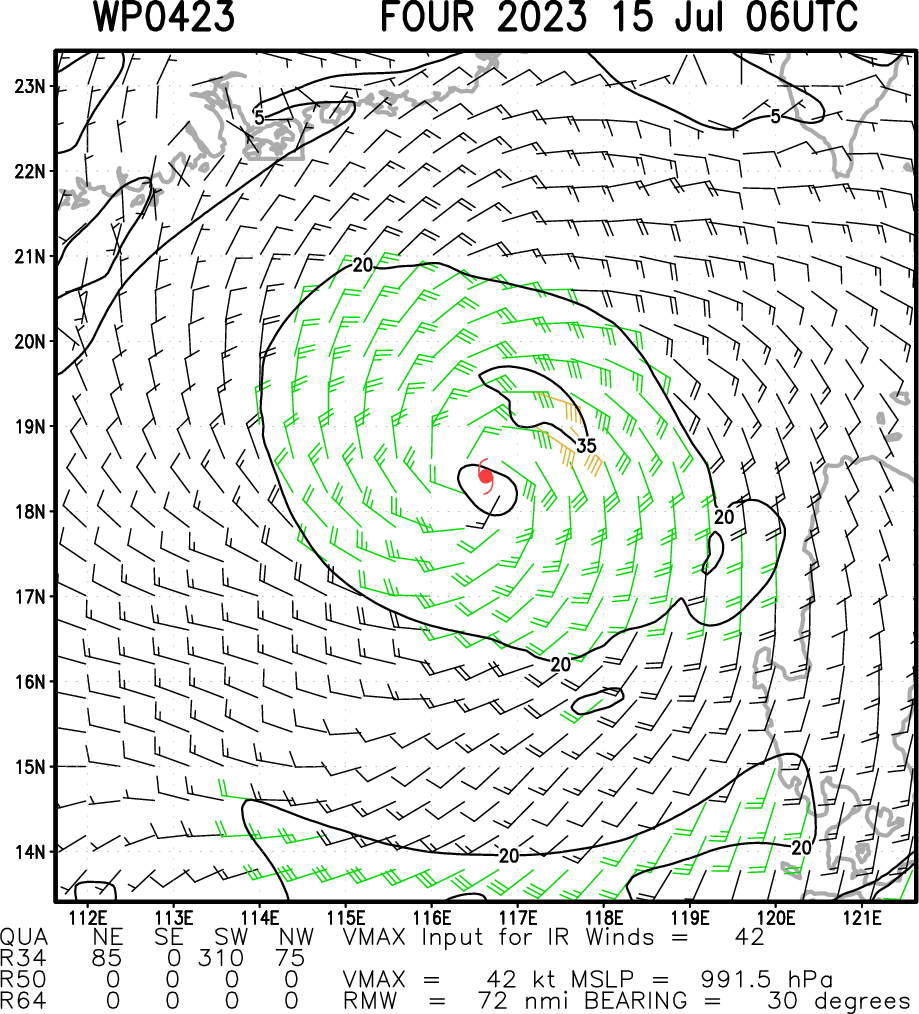 South China Sea: TS 04W forecast to reach Typhoon intensity by 24h//HU 03E(CALVIN) peaked at CAT 3 US// SS 05L(DON)//1506utc