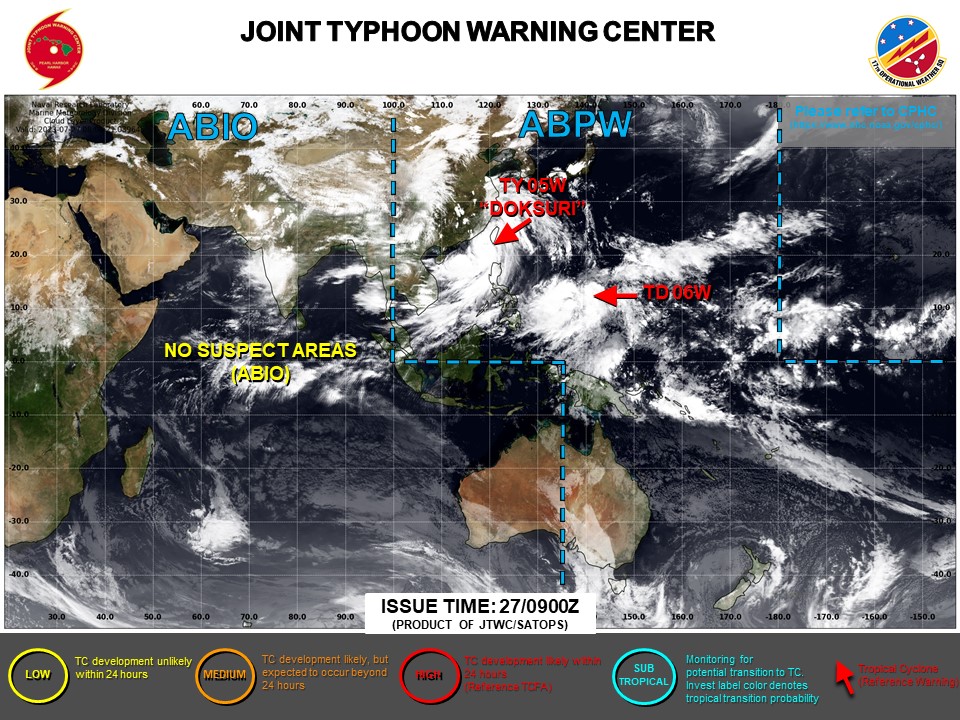 JTWC IS ISSUING 6HOURLY WARNINGS AND 3HOURLY SATELLITE BULLETINS ON TY 05W(DOKSURI) AND TD 06W.
