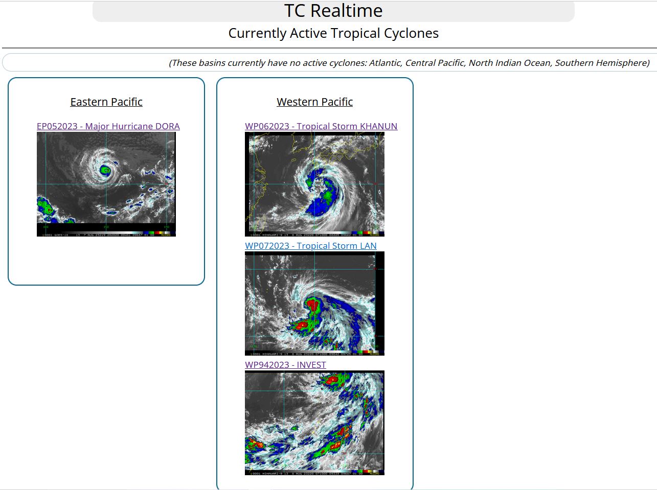 TS 06W(KHANUN)// TS 07W(LAN)// HU 05E(DORA) still powerful CAT 4 US// TD 07E(EUGENE)// 0806utc TS 06W(KHANUN)// TS 07W(LAN)// HU 05E(DORA) still powerful CAT 4 US// TD 07E(EUGENE)// 0806utc