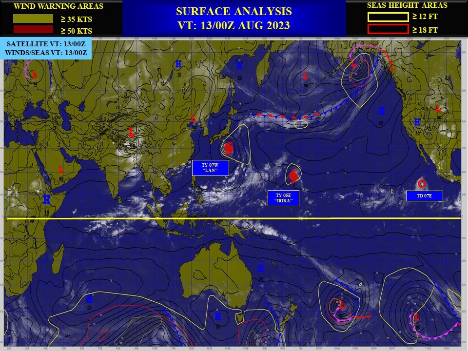 07L(LAN) to landfall over HONSHU near 48h at Typhoon intensity//Long-lived TS 05E(DORA)//TS 07E(FERNANDA)//Invest 99E//1303utc 