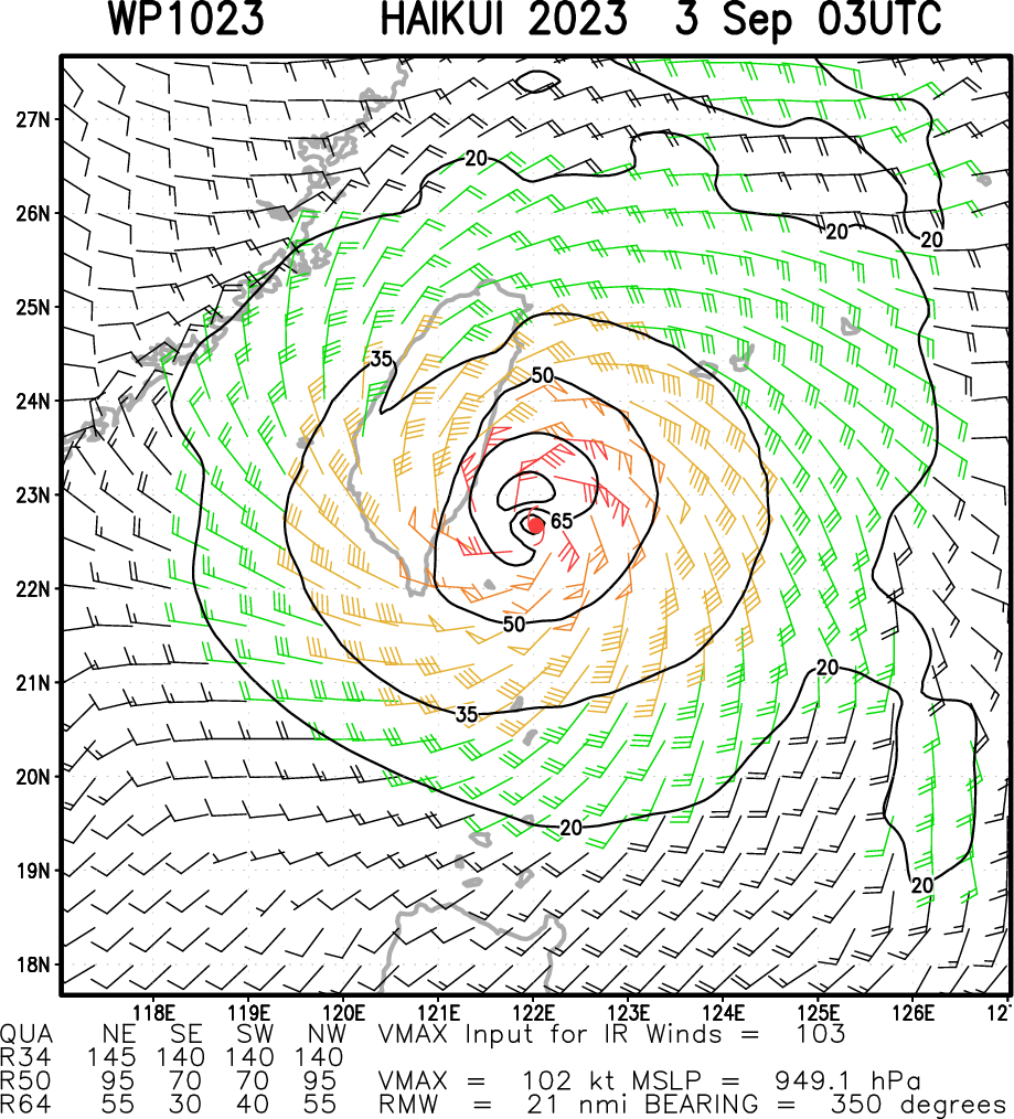 Typhoon 10W(HAIKUI) crossing TAIWAN//09W(SAOLA)dying over the Gulf of Tonkin//11W(KIROGI) Final Warning//Invest 96W//0303utc