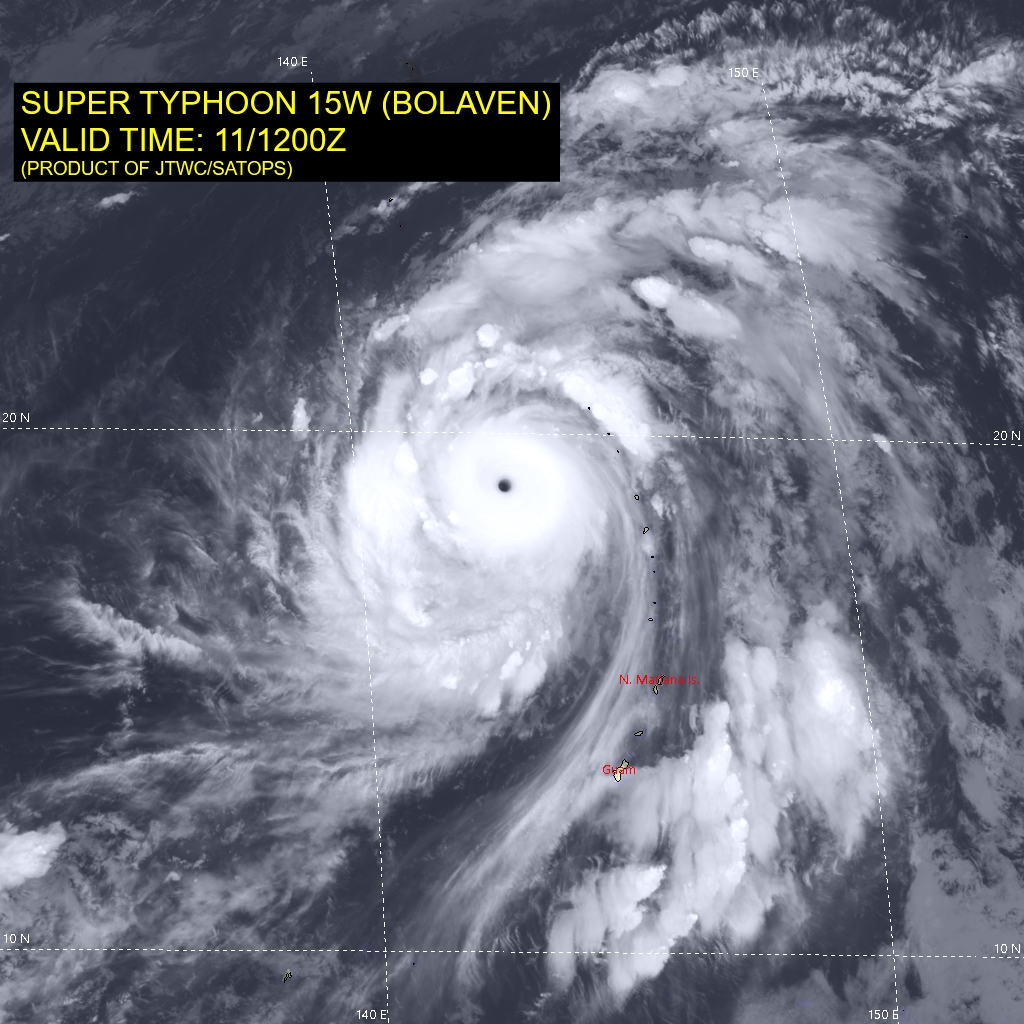 Super Typhoon 15W(BOLAVEN) peaks as a very powerful CAT 5 US// 3 WEEK GTHO maps//1115utc 