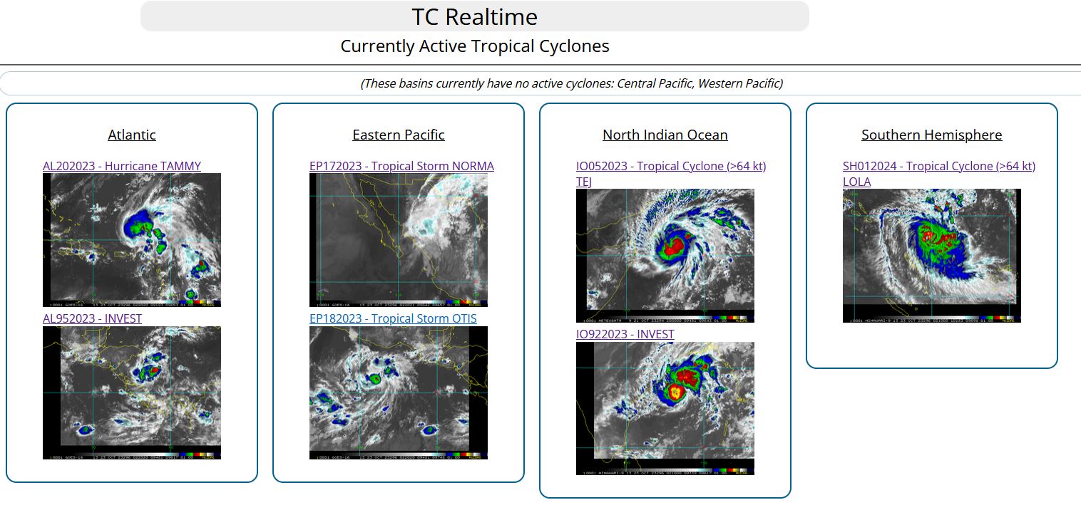 TC 05A(TEJ) strong CAT 3 US// TC 01P(LOLA) to peak at CAT 2 US by 24h// TCFA issued for Invest 92B//3 Week GTHO maps//2303utc