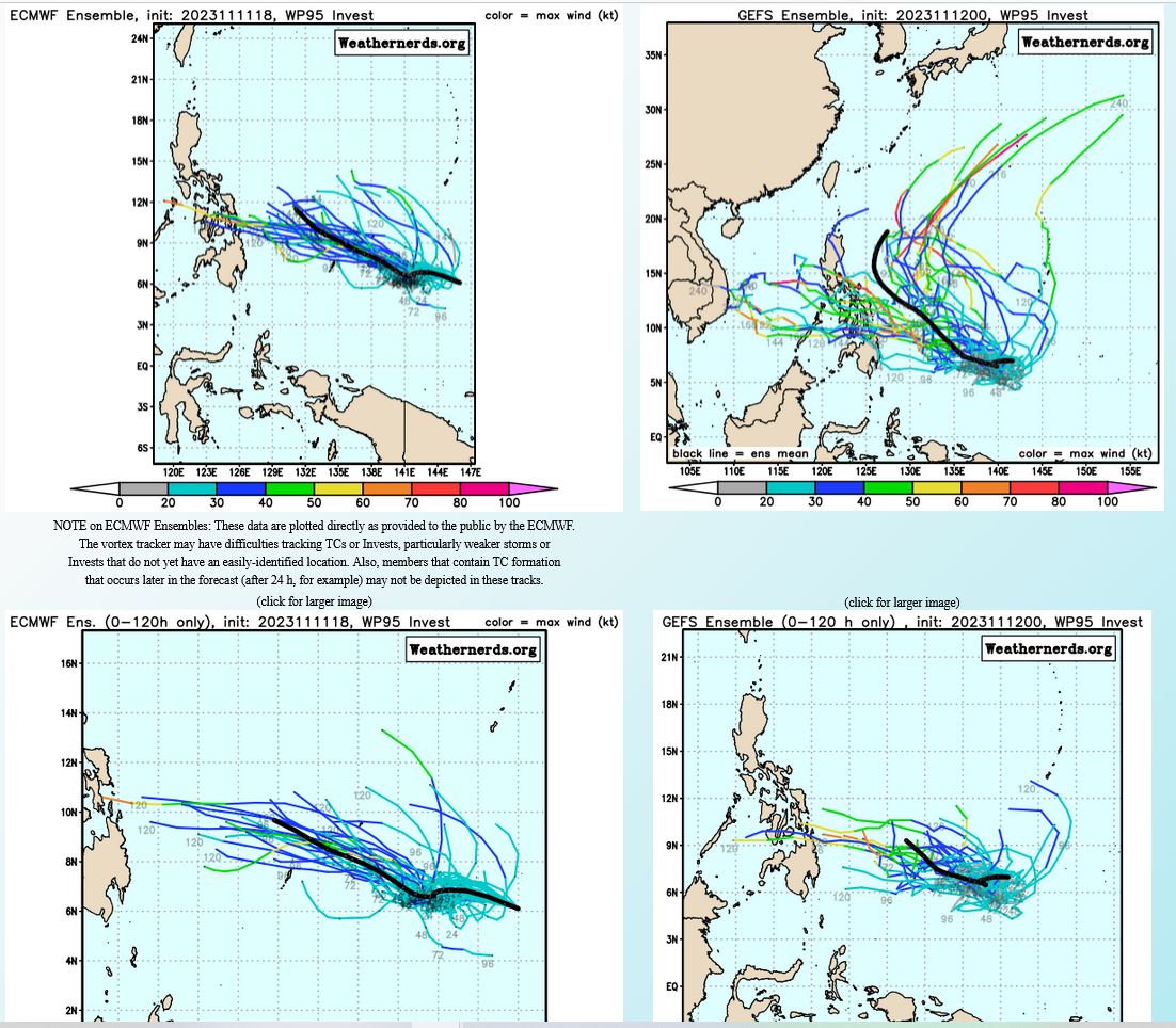 GLOBAL  NUMERICAL MODEL GUIDANCE IS IN GOOD AGREEMENT THAT 95W WILL CONTINUE  TO TRACK WESTWARD AS IT CONTINUES TO DEVELOP OVER THE NEXT 24 HOURS.