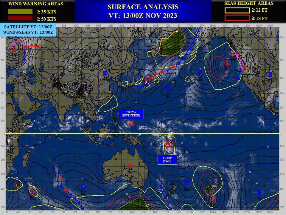 TD 17W weak and ill-defined for now// 02P(MAL) intensifying while approaching FIJI//1309utc