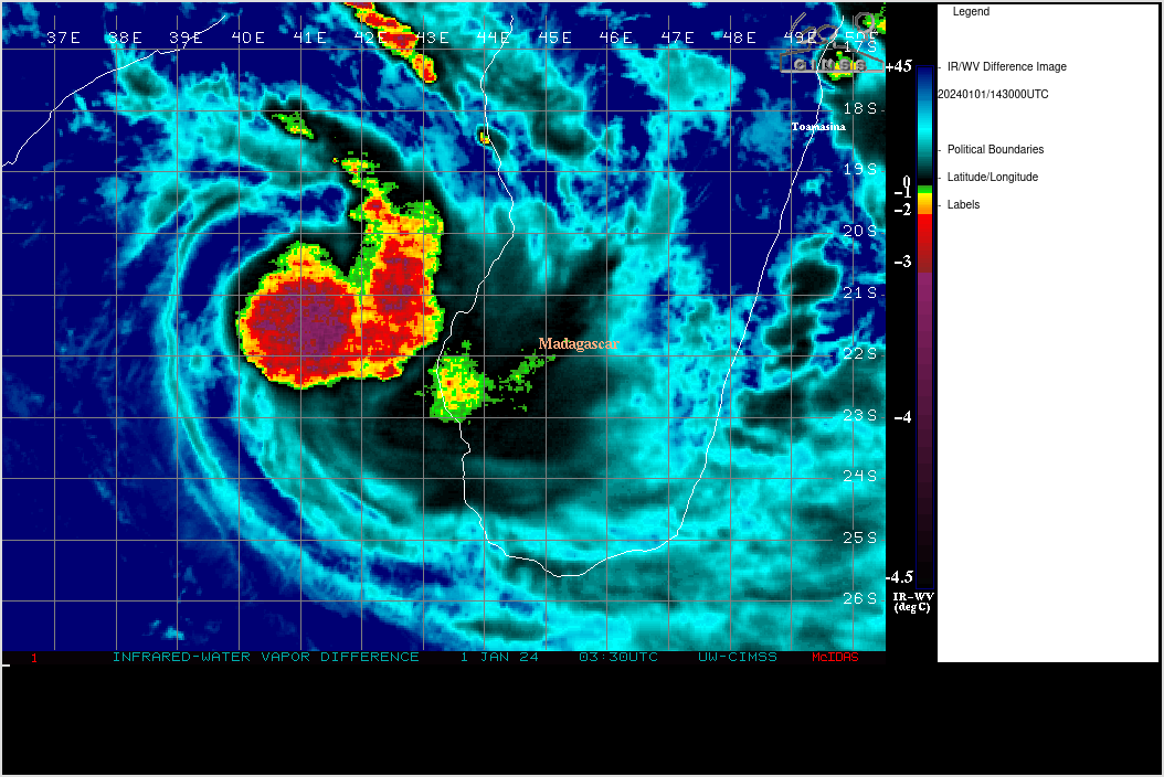 SATELLITE ANALYSIS, INITIAL POSITION AND INTENSITY DISCUSSION: TROPICAL CYCLONE (TC) 04S HAS CONSOLIDATED STEADILY OVER THE PAST 12 HOURS, FLIRTING WITH A RAGGED, FORMATIVE EYE AT TIMES. RECENT ANIMATED ENHANCED INFRARED (EIR) SATELLITE IMAGERY DEPICTS A CENTRAL  DENSE OVERCAST BUILDING OVER AND OBSCURING THE CENTER. FORTUNATELY, A  011026Z AMSR2 37 GHZ COLOR COMPOSITE MICROWAVE IMAGE DEPICTS A CYAN  RING SURROUNDING A ROUND, WELL-DEFINED MICROWAVE EYE FEATURE, WHICH  SUPPORTS THE INITIAL POSITION WITH HIGH CONFIDENCE. THE INITIAL  INTENSITY IS ASSESSED AT 60 KNOTS BASED ON AN AVERAGE OF THE  SUBJECTIVE DVORAK ESTIMATES (55-65 KNOTS) AND A 011029Z DMINT ESTIMATE  OF 57 KNOTS. ADDITIONALLY, A 010253Z SENTINEL-1A SAR PASS INDICATED  MAXIMUM WINDS OF 59 KNOTS AND A 011026Z AMSR2 WINDSPEED IMAGE REVEALED  A SWATH OF 50-62 KNOTS WINDS OVER THE EASTERN SEMICIRCLE WITH SOME  HIGHER WINDS ALONG THE COAST. THE INITIAL INTENSITY ASSESSMENT IS  CONSISTENT WITH THE STRONG MICROWAVE EYE FEATURE AND SHORT-LIVED  VISIBLE EYE.
