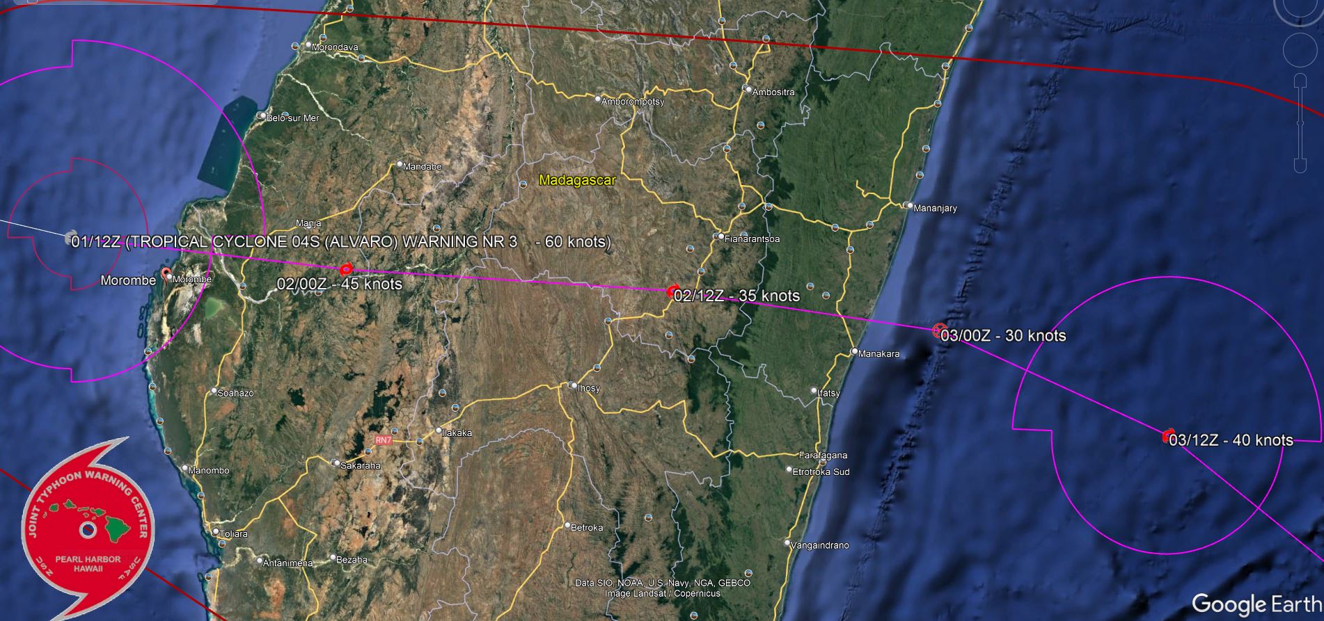 TC 04S(ALVARO) making landfall near Morombe/Madagascar close to Typhoon Intensity// 0115utc