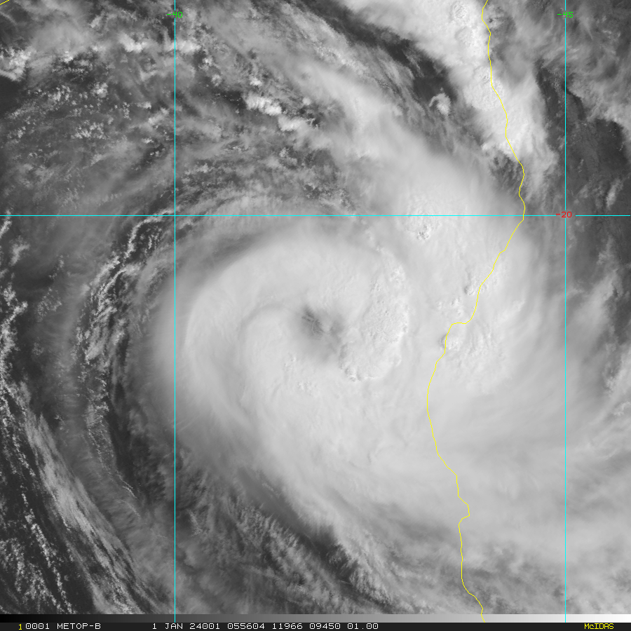 TC 04S(ALVARO) making landfall near Morombe/Madagascar close to Typhoon Intensity// 0115utc