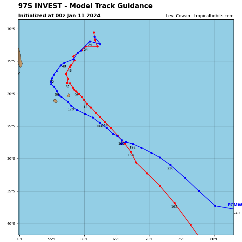 Invest 97S is expected to intensify next 72h  gradually approaching the Mascarene islands//1106utc