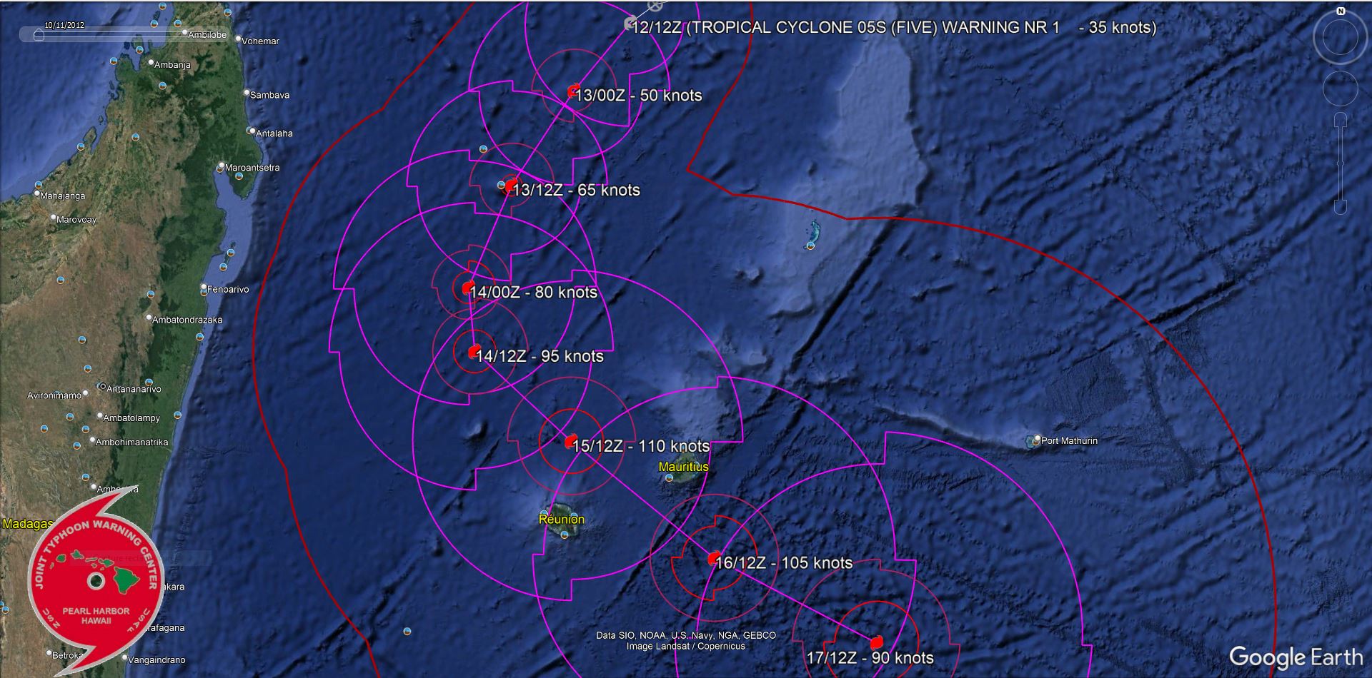 TC 05S is forecast to intensify significantly next 72h and dangerously approach REUNION and MAURITIUS islands//1215utc