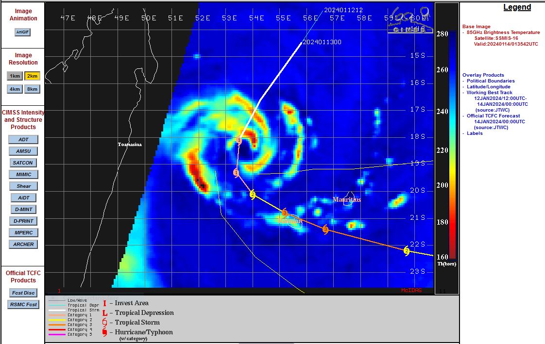 Intensifying TC 05S(BELAL) is forecast to hit REUNION island as a very dangerous CAT 3 US  by 36h// Invest 98S// 1403utc