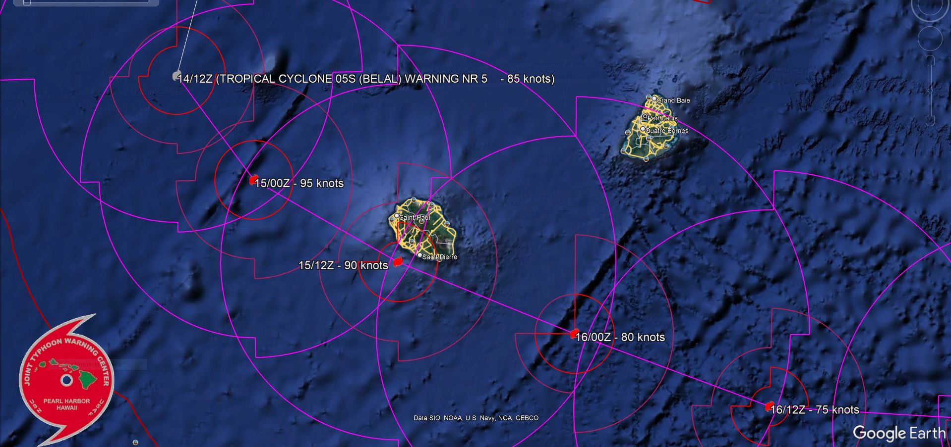 Intensifying TC 05S(BELAL) is forecast to track dangerously close to REUNION island(possibly over) by 24h// Invest 98S//Invest 99S//1415utc Intensifying TC 05S(BELAL) is forecast to track dangerously close to REUNION island(possibly over) by 24h// Invest 98S//Invest 99S//1415utc