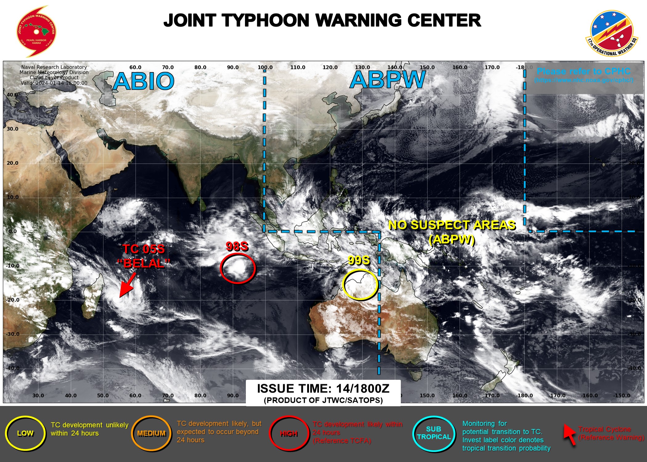 JTWC IS ISSUING 12HOURLY WARNINGS AND 3HOURLY SATELLITE BULLETINS ON TC 05S(BELAL) AND 3HOURLY SATELLITE BULLETINS ON INVEST 98S.
