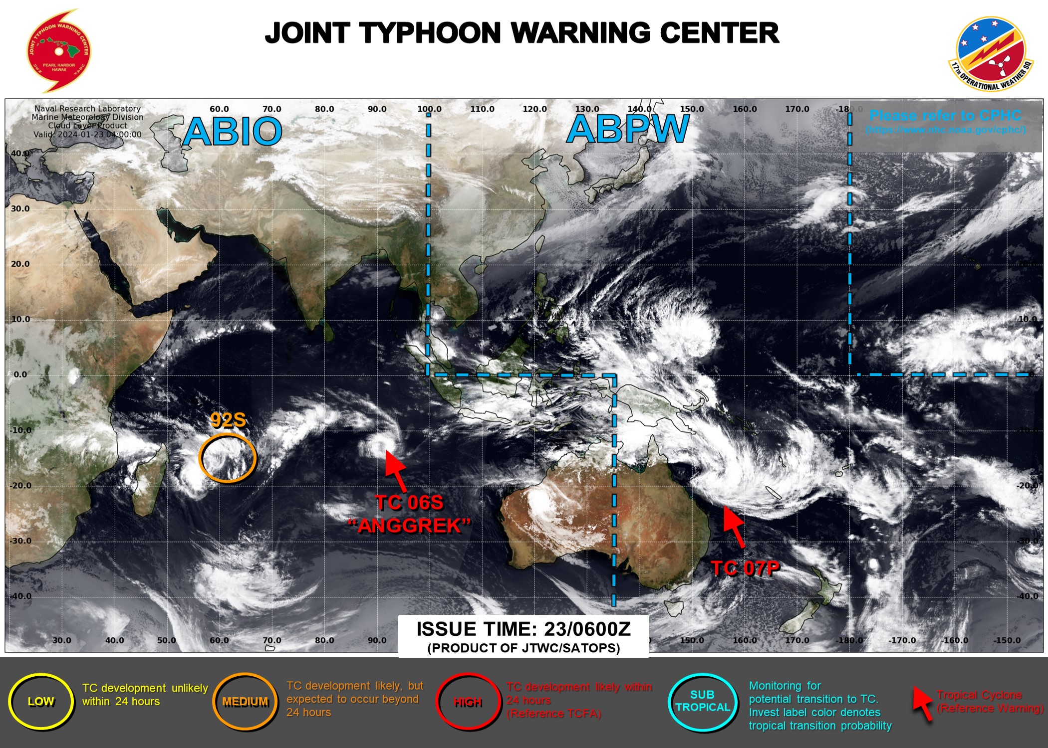 JTWC IS ISSUING 6HOURLY WARNINGS AND 3HOURLY SATELLITE BULLETINS TC 07P. 12HOURLY WARNINGS AND 3HOURLY SATELLITE BULLETINS ARE ISSUED ON TC 06S.