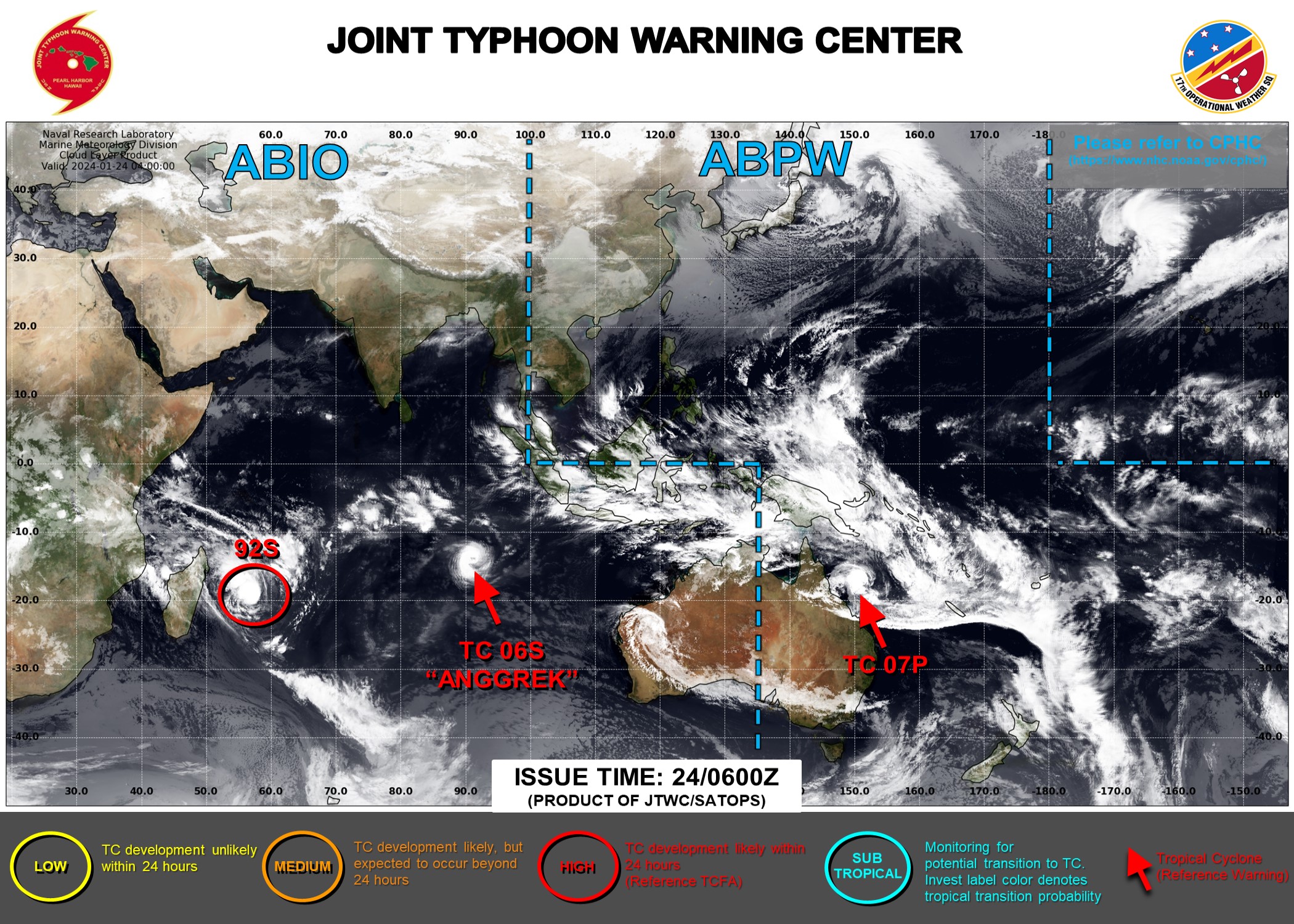JTWC IS ISSUING 6HOURLY WARNINGS AND 3HOURLY SATELLITE BULLETINS TC 07P. 12HOURLY WARNINGS AND 3HOURLY SATELLITE BULLETINS ARE ISSUED ON TC 06S. 3HOURLY SATELLITE BULLETINS ARE ISSUED ON INVEST 92S.