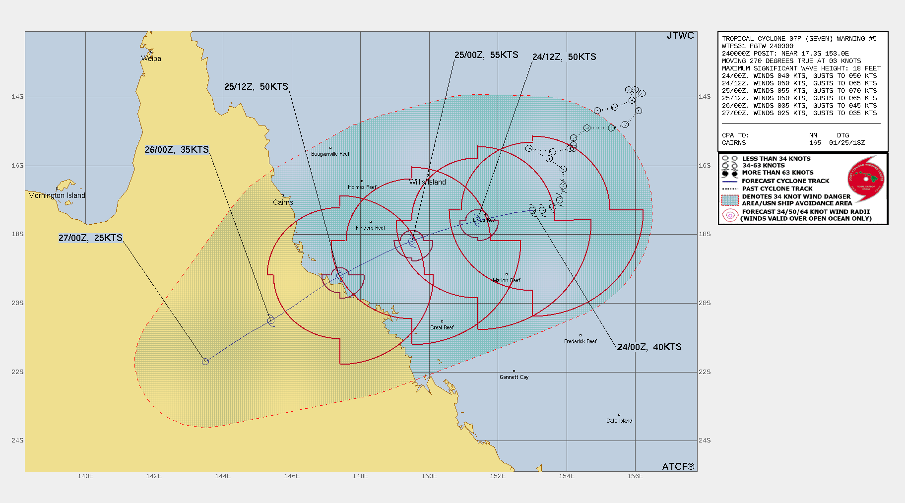 FORECAST REASONING.  SIGNIFICANT FORECAST CHANGES: THERE ARE NO SIGNIFICANT CHANGES TO THE FORECAST FROM THE PREVIOUS WARNING.  FORECAST DISCUSSION: TC 07P WILL ACCELERATE WEST-SOUTHWESTWARD OVER THE NEXT 36 HOURS AS THE STR CONTINUES TO BUILD TO THE SOUTH AND REMAINS THE DOMINANT STEERING MECHANISM. SLOW BUT STEADY INTENSIFICATION IS LIKELY OVER THE NEXT 36 HOURS AS IMPROVING OUTFLOW AND PASSAGE OVER WARM WATER SUPPORT SOME DEVELOPMENT OF THE BROAD AND DISORGANIZED CIRCULATION. RAPID INTENSIFICATION IS VERY UNLIKELY AS THE BROAD CIRCULATION HAS ONLY LIMITED TIME TO  CONSOLIDATE. THE SYSTEM WILL RAPIDLY WEAKEN AS IT TRACKS INLAND AFTER TAU 36 AND WILL DISSIPATE BY TAU 72. FORECAST REASONING.  SIGNIFICANT FORECAST CHANGES: THERE ARE NO SIGNIFICANT CHANGES TO THE FORECAST FROM THE PREVIOUS WARNING.  FORECAST DISCUSSION: TC 07P WILL ACCELERATE WEST-SOUTHWESTWARD OVER THE NEXT 36 HOURS AS THE STR CONTINUES TO BUILD TO THE SOUTH AND REMAINS THE DOMINANT STEERING MECHANISM. SLOW BUT STEADY INTENSIFICATION IS LIKELY OVER THE NEXT 36 HOURS AS IMPROVING OUTFLOW AND PASSAGE OVER WARM WATER SUPPORT SOME DEVELOPMENT OF THE BROAD AND DISORGANIZED CIRCULATION. RAPID INTENSIFICATION IS VERY UNLIKELY AS THE BROAD CIRCULATION HAS ONLY LIMITED TIME TO  CONSOLIDATE. THE SYSTEM WILL RAPIDLY WEAKEN AS IT TRACKS INLAND AFTER TAU 36 AND WILL DISSIPATE BY TAU 72.