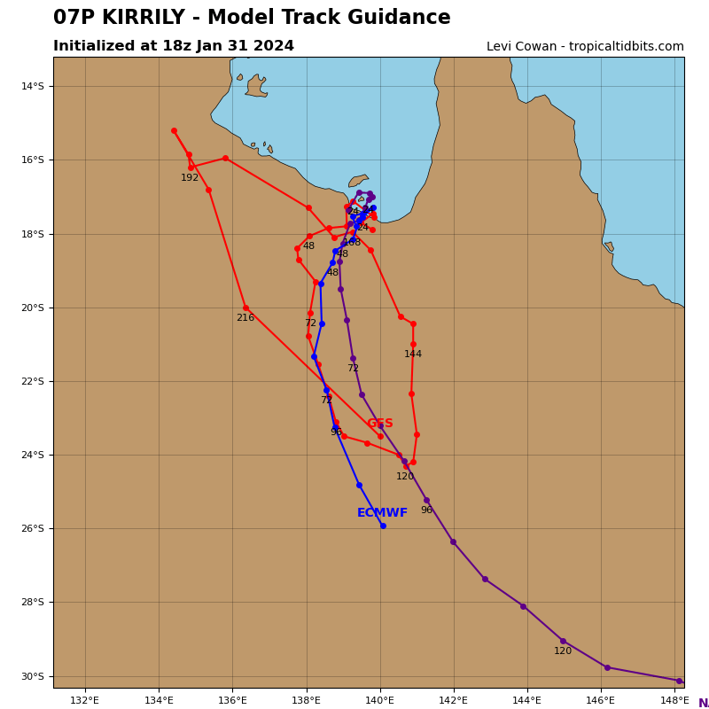 GLOBAL MODELS  HAVE THE SYSTEM TRACKING SLOWLY AND ERRATICALLY OVER THE NEXT 36-48  HOURS WITH A BRIEF PERIOD WHERE THE SYSTEM COULD REACH WEAK TROPICAL  CYCLONE STRENGTH BEFORE TRACKING BACK SOUTHWARD.