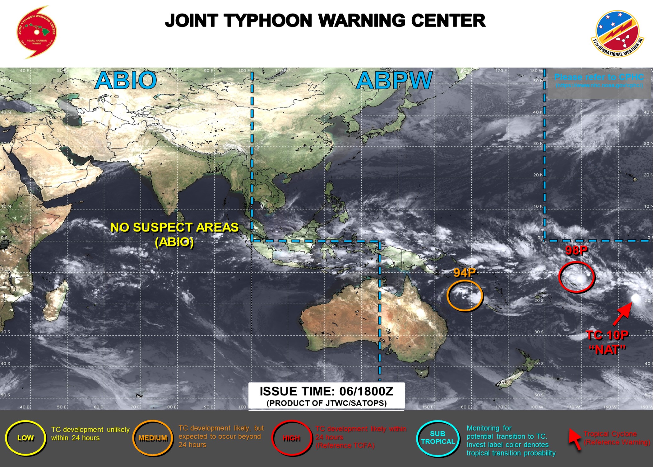 JTWC IS ISSUING 12HOURLY WARNINGS AND 3HOURLY SATELLITE BULLETINS ON TC 10P(NAT). 3HOURLY SATELLITE BULLETINS ARE ISSUED ON INVEST 94P.