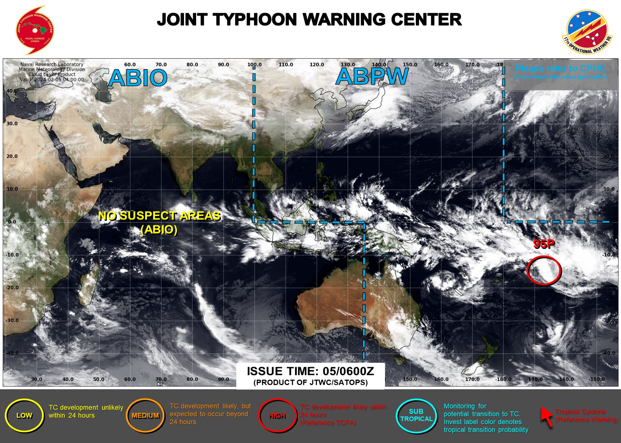 JTWC IS ISSUING 3HOURLY SATELLITE BULLETINS ON INVEST 95P, THE OVERLAND REMNANTS OF TC 07P(KIRRILY ) AND ON INVEST 94P.