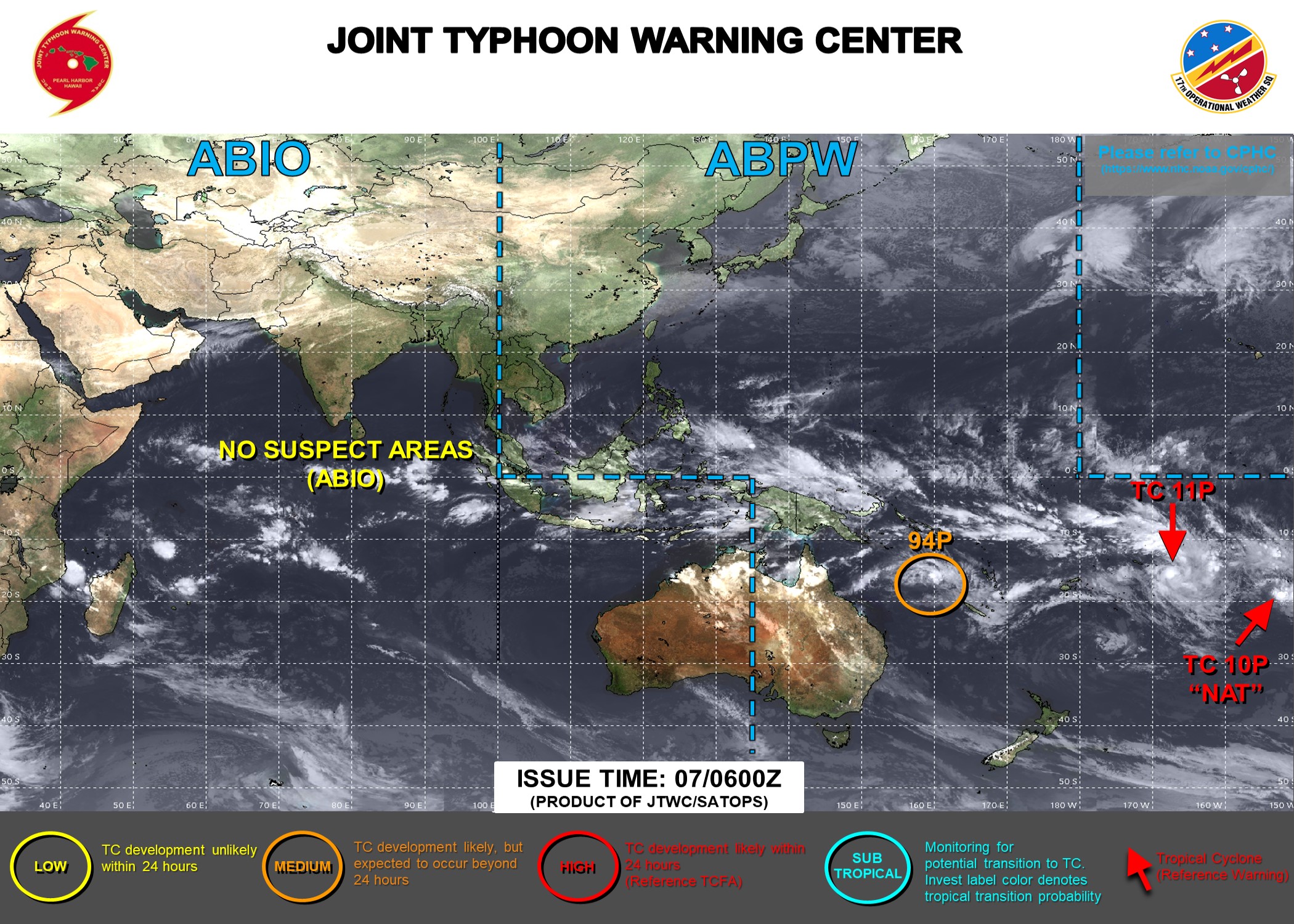 JTWC IS ISSUING 6HOURLY WARNINGS AND 3HOURLY SATELLITE BULLETINS ON TC 11P. 12HOURLY WARNINGS AND 3HOURLY SATELLITE BULLETINS ARE ISSUED ON  TC 10P. 3HOURLY SATELLITE BULLETINS ARE ISSUED ON INVEST 94P.