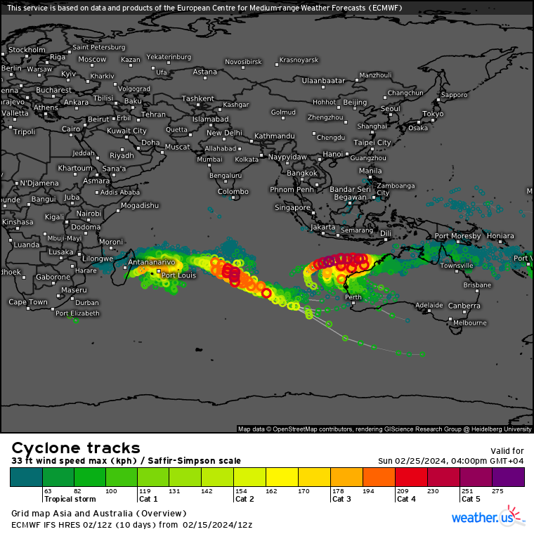 TC 13S(DJOUNGOU) Rapid Intensification possible// TC 14P// TC 15P/ 10 Day ECMWF Storm Tracks// 1603utc TC 13S(DJOUNGOU) Rapid Intensification possible// TC 14P// TC 15P/ 10 Day ECMWF Storm Tracks// 1603utc