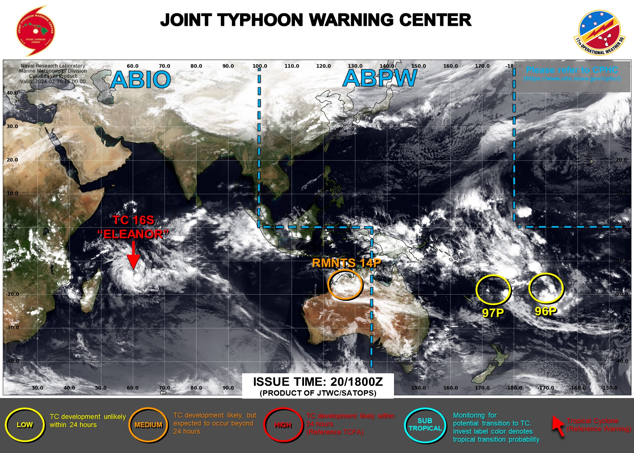 JTWC IS ISSUING 12HOURLY WARNINGS AND 3HOURLY SATELLITE BULLETINS ON TC 16S. 3HOURLY SATELLITE BULLETINS ARE ISSUED ON THE OVERLAND REMNANTS OF TC 14P.