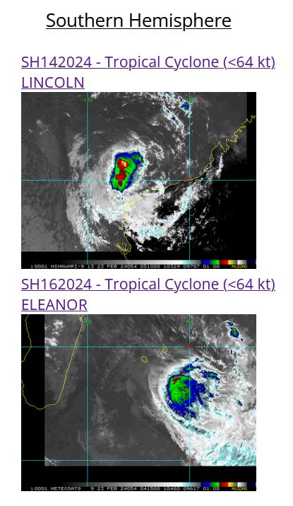 TC 16S(ELEANOR) peakead at 60 Knots now weakening//TC 14P(LINCOLN) intensifying a bit next 24H// 10 Day ECMWF Storm Tracks//2306utc