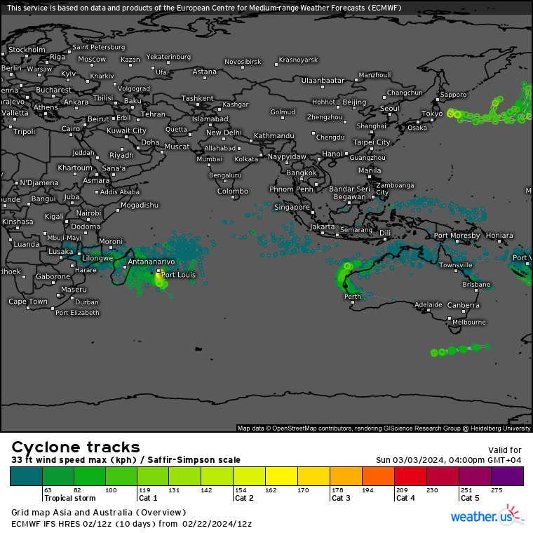 TC 16S(ELEANOR) peakead at 60 Knots now weakening//TC 14P(LINCOLN) intensifying a bit next 24H// 10 Day ECMWF Storm Tracks//2306utc