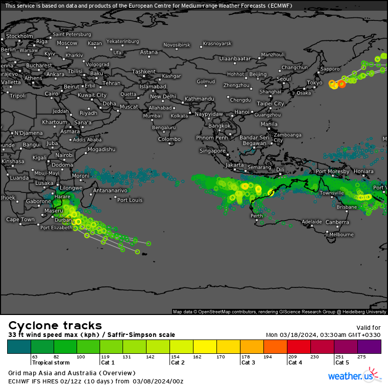 INVEST 90S// INVEST 91S// ECMWF 10 Day Storm Tracks// 3 Week Tropical Cyclone Formation Probability//0809utc 