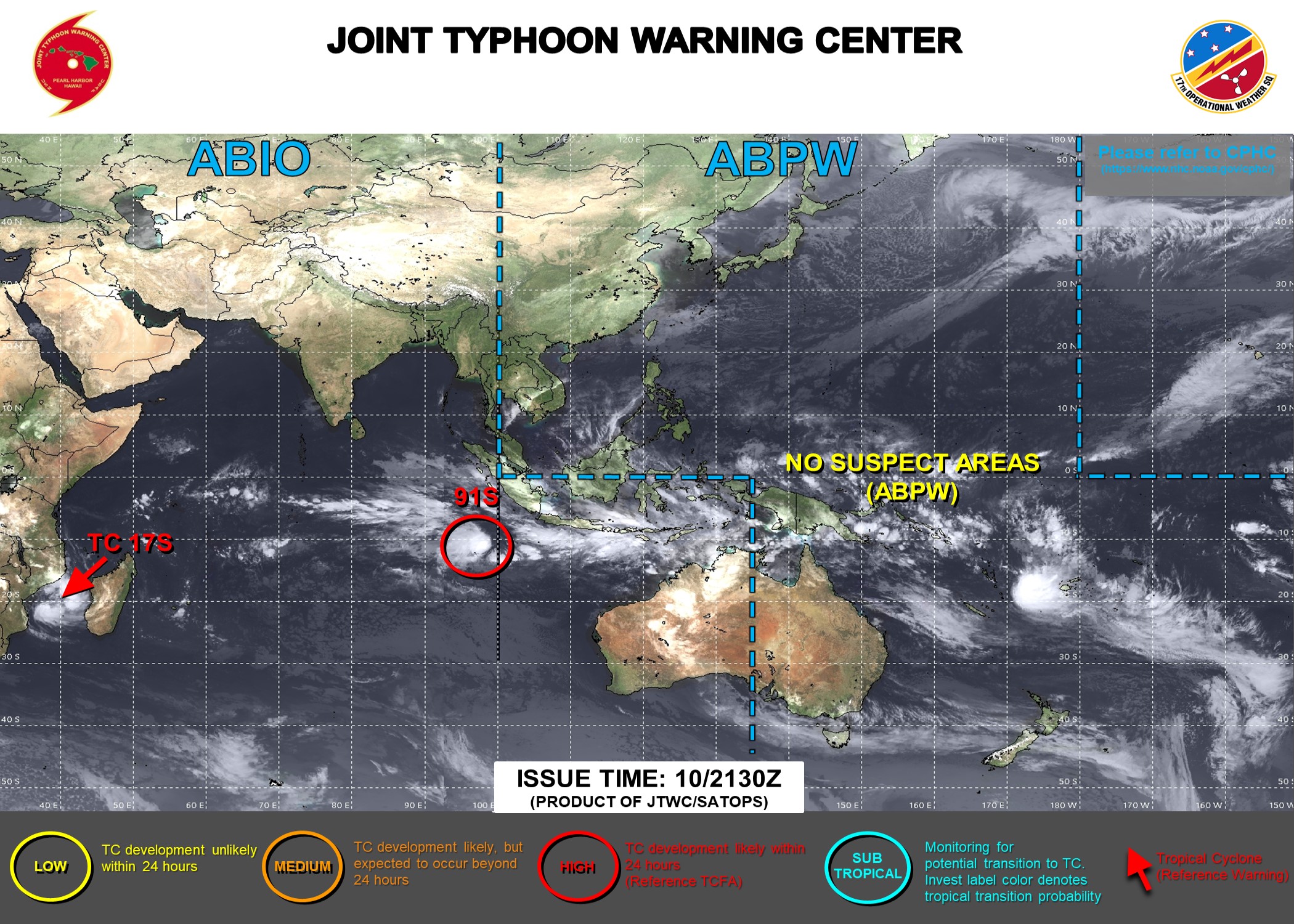 JTWC IS ISSUING 12HOURLY WARNINGS AND 3HOURLY SATELLITE BULLETINS ON TC 17S AND 3HOURLY SATELLITE BULLETINS ON INVEST 91S