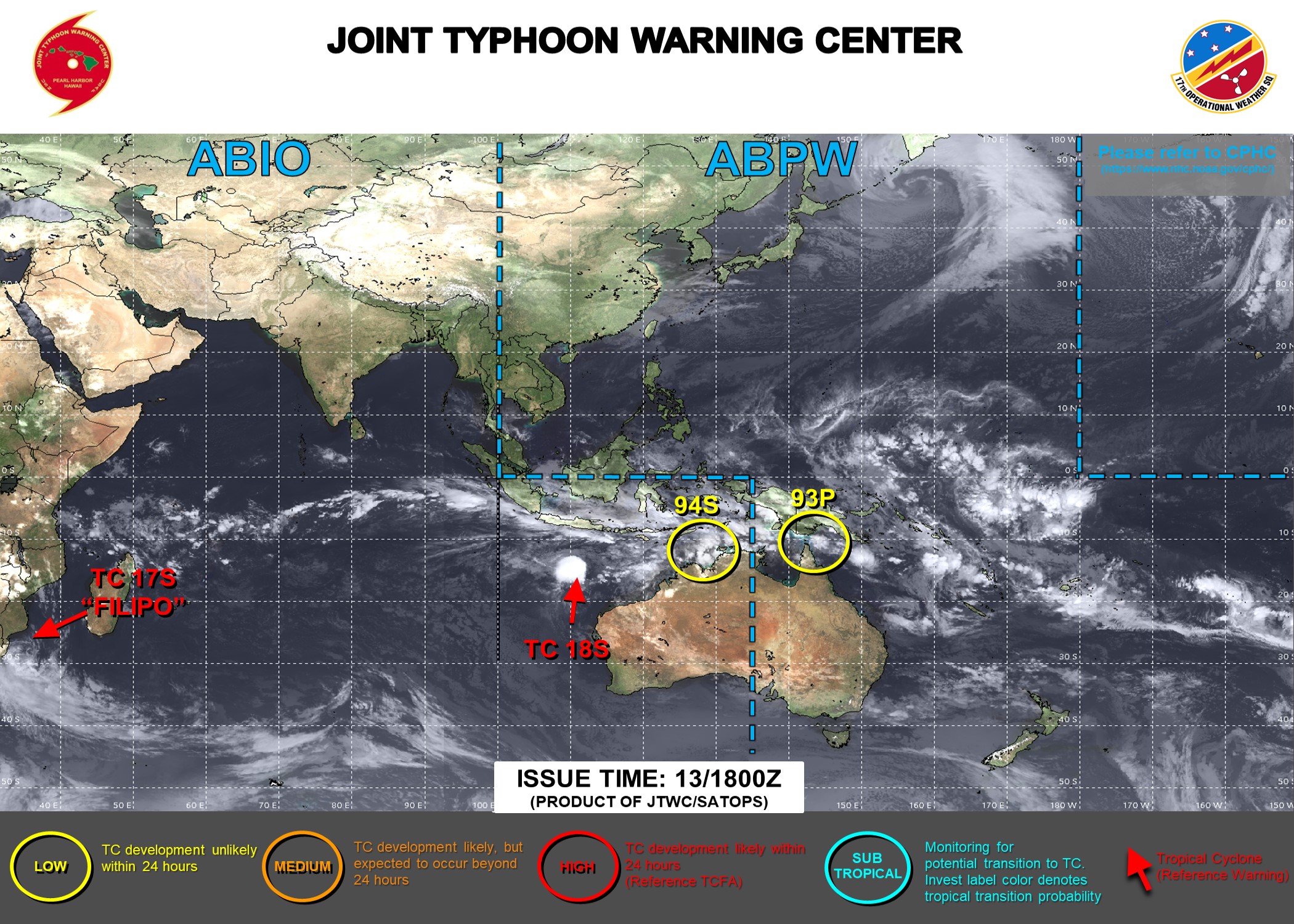 JTWC IS ISSUING 6HOURLY WARNINGS AND 3HOURLY SATELLITE BULLETINS ON TC 18S. JTWC IS ISSUING 12HOURLY WARNINGS AND 3HOURLY SATELLITE BULLETINS ON TC 17S.