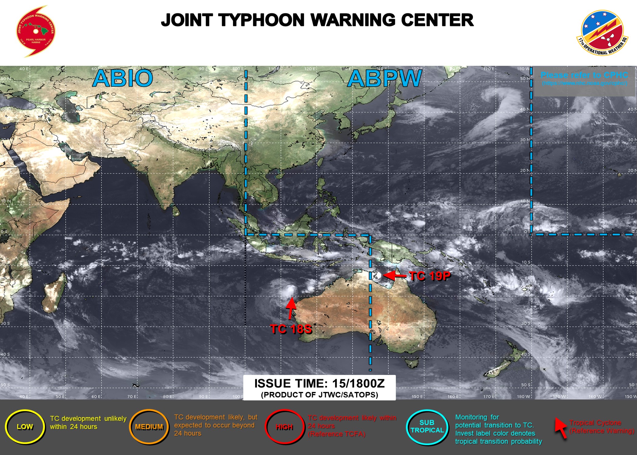 JTWC IS ISSUING 6HOURLY WARNINGS AND 12HOURLY SATELLITE BULLETINS ON TC 18S AND ON TC 19P