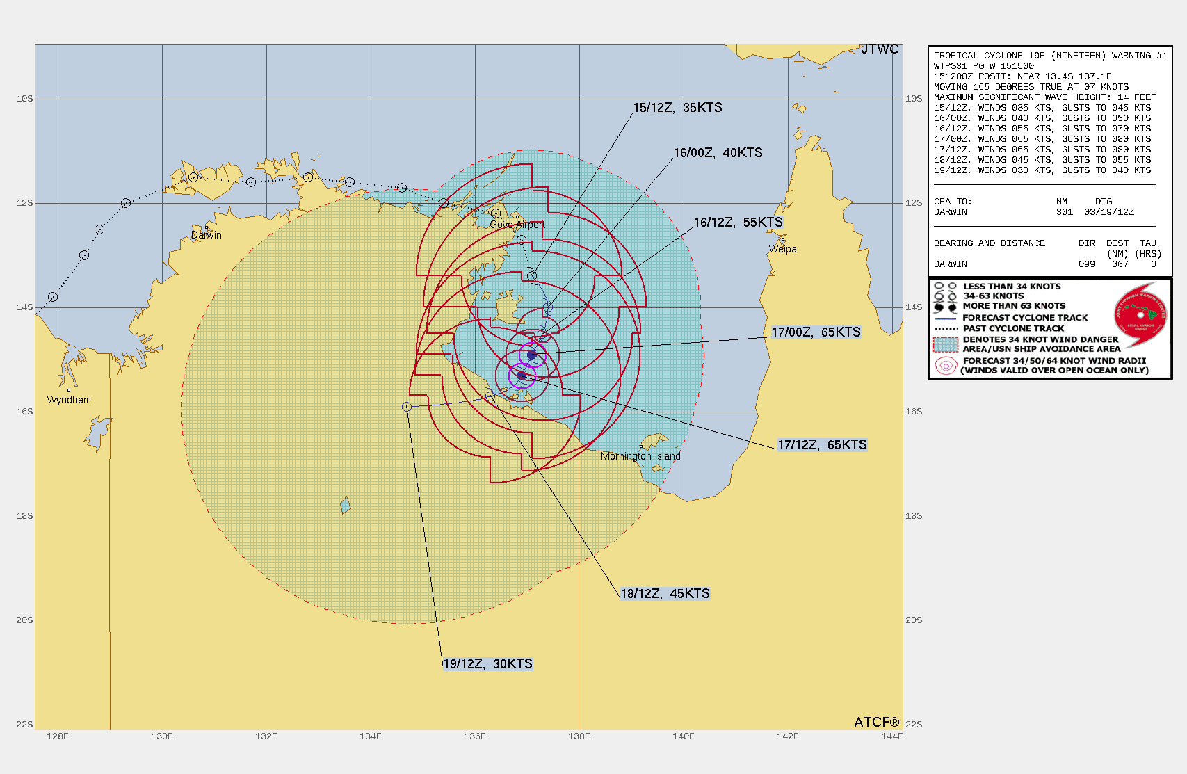 FORECAST REASONING.  SIGNIFICANT FORECAST CHANGES: THIS INITIAL PROGNOSTIC REASONING MESSAGE ESTABLISHES THE FORECAST PHILOSOPHY.  FORECAST DISCUSSION: TROPICAL CYCLONE (TC) 19P IS FORECAST TO TRACK GENERALLY SOUTHWARD ALONG THE WESTERN PERIPHERY OF THE NORTH-SOUTH ORIENTED STR POSITIONED TO THE EAST THROUGH TAU 48. TC 19P WILL INTENSIFY QUICKLY AS IT TRACKS AWAY FROM LAND WITH A PEAK INTENSITY OF 65 KNOTS EXPECTED FROM TAU 36 TO TAU 48. AFTER TAU 48, THE SYSTEM WILL TRANSITION STEERING TO A SUBTROPICAL RIDGE POSITIONED SOUTH OF THE SYSTEM AND WILL TURN WESTWARD, MAKING LANDFALL NEAR TAU 72. RAPID WEAKENING WILL OCCUR AS THE SYSTEM TRACKS INLAND, WITH DISSIPATION EXPECTED BY TAU 96.