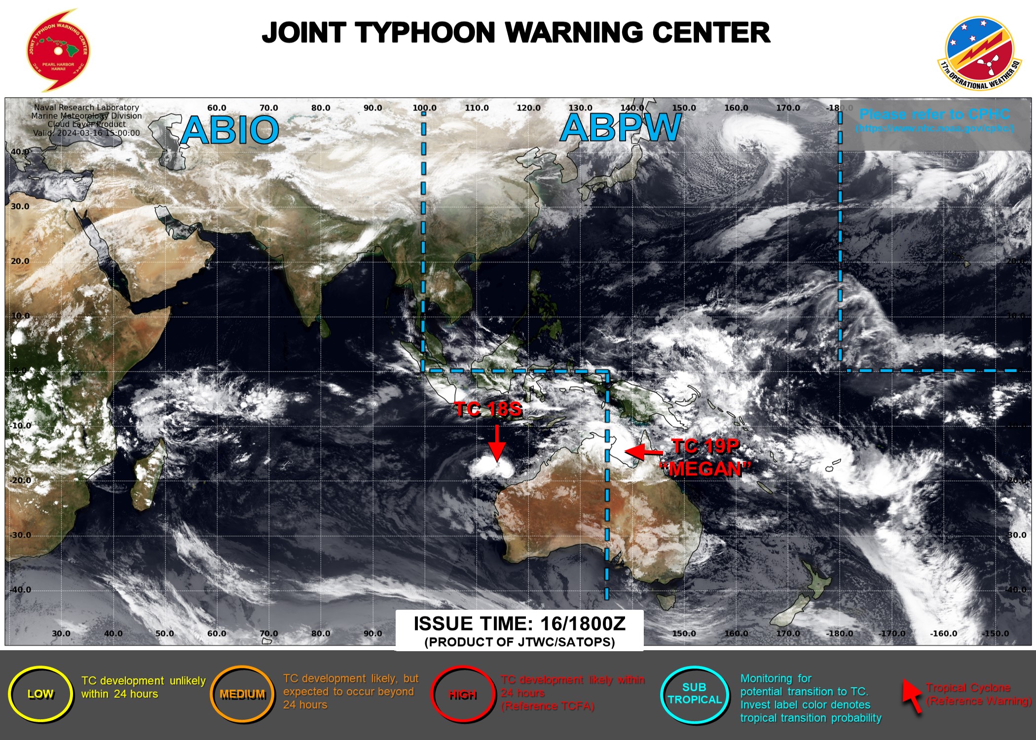 JTWC IS ISSUING 6HOURLY WARNINGS AND 3HOURLY SATELLITE BULLETINS ON TC 19P AND ON TC 18S