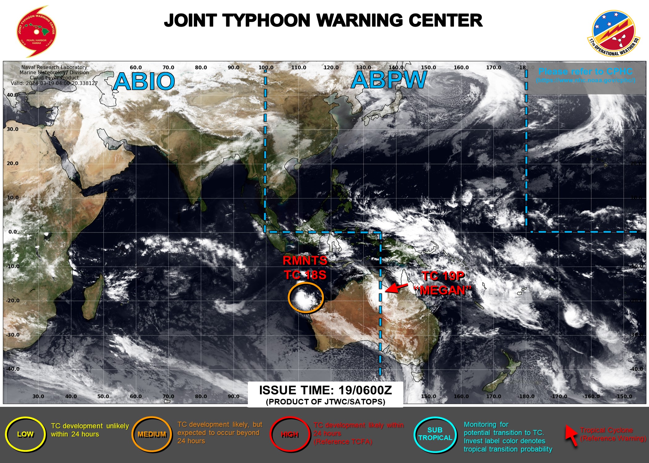 JTWC IS ISSUING 3HOURLY SATELLITE BULLETINS ON THE REMNANTS OF TC 18S AND ON THE REMNANTS OF TC 19P NOW LOCATED OVER-LAND