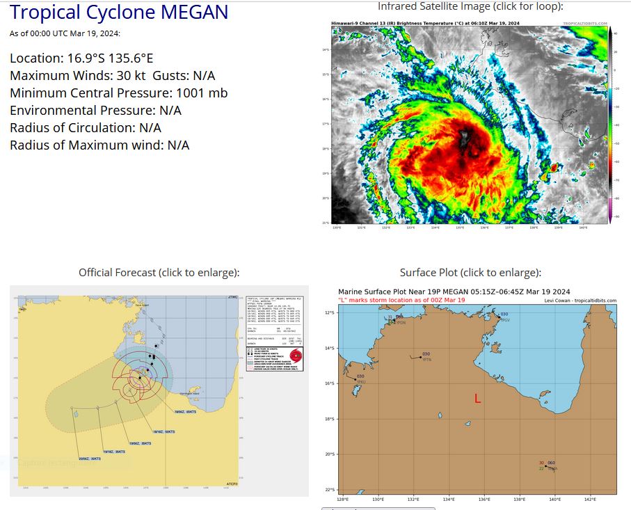 Remnants of TC 18S likely to re-develop within 48H//Over-land remnants of TC 19P(MEGAN)// 10 Day ECMWF Storm Tracks//1906utc