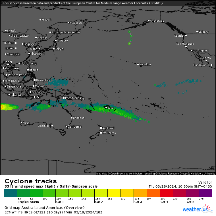 Remnants of TC 18S likely to re-develop within 48H//Over-land remnants of TC 19P(MEGAN)// 10 Day ECMWF Storm Tracks//1906utc