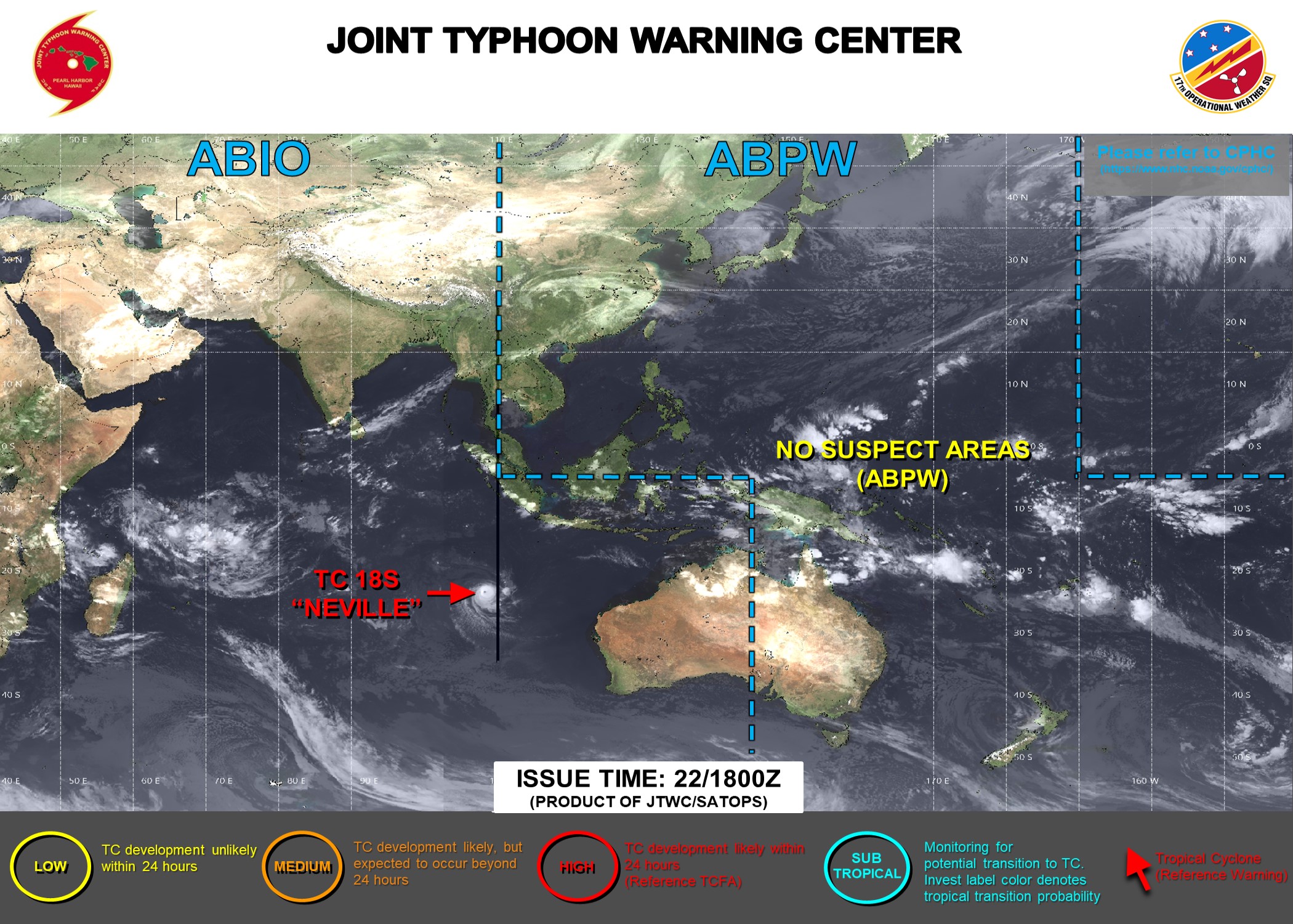 JTWC IS ISSUING 12HOURLY WARNINGS AND 3HOURLY SATELLITE BULLETINS ON TC 18S