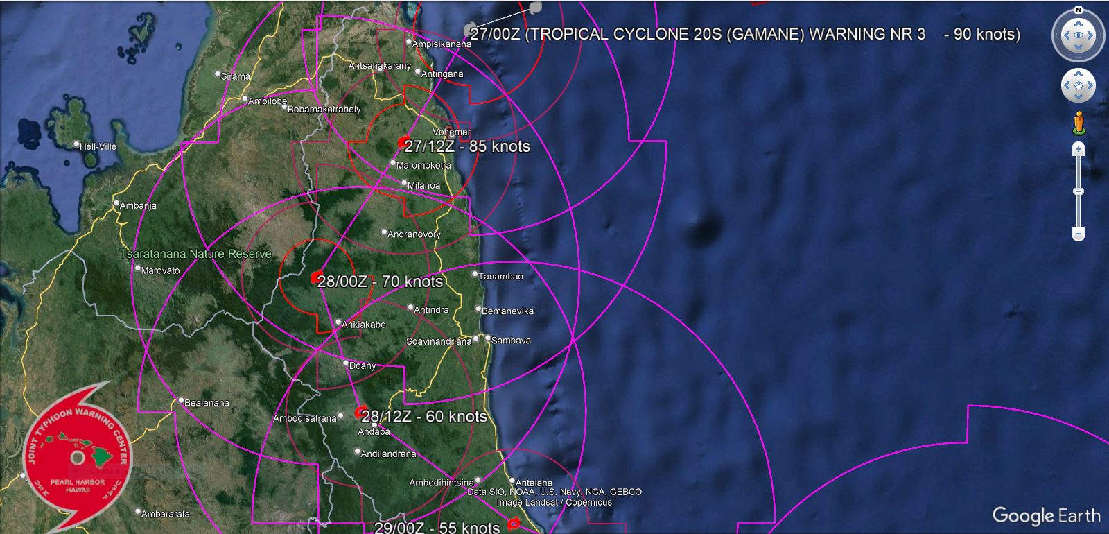 TC 20S(GAMANE) making landfall north of VOHEMAR/MADAGASCAR at CAT 2 US//  3 Week TC Formation Probability// 2703utc  TC 20S(GAMANE) making landfall north of VOHEMAR/MADAGASCAR at CAT 2 US//  3 Week TC Formation Probability// 2703utc