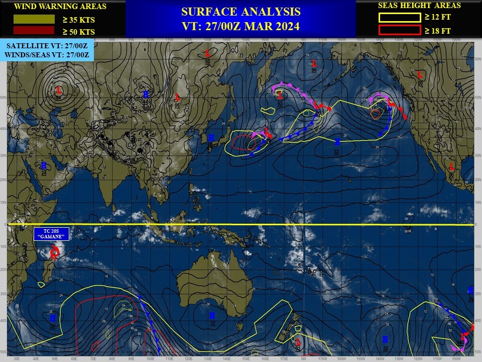 TC 20S(GAMANE) making landfall north of VOHEMAR/MADAGASCAR at CAT 2 US//  3 Week TC Formation Probability// 2703utc 