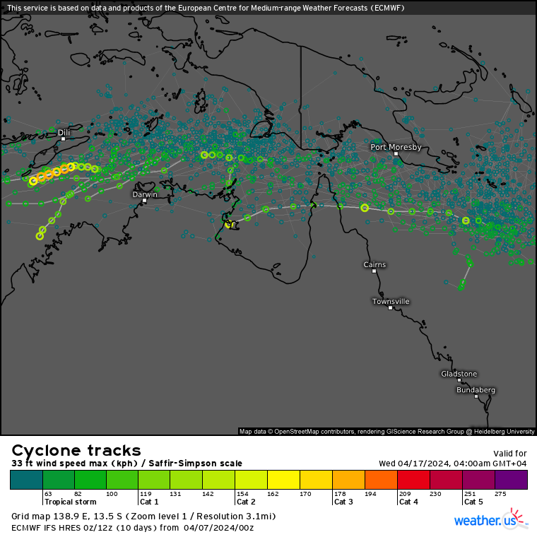 TC 21S(OLGA) reaches CAT 3 US still intensifying// ECMWF 10 Day Storm Tracks// 0709utc TC 21S(OLGA) reaches CAT 3 US still intensifying// ECMWF 10 Day Storm Tracks// 0709utc