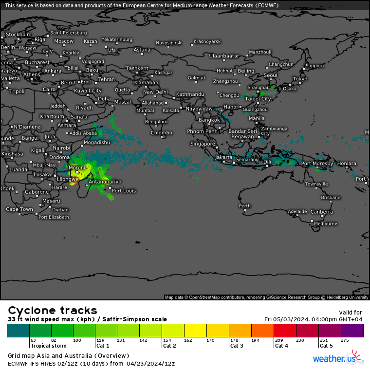 ECMWF 10 Day Storm Tracks// 3Week TC Formation Probability// 2403utc