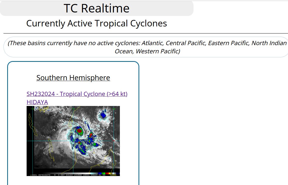 TC 23S(HIDAYA) peaked at 80 knots/CAT 1 US A NEW RECORD AS THE MOST INTENSE TC IN THIS REGION//0315utc