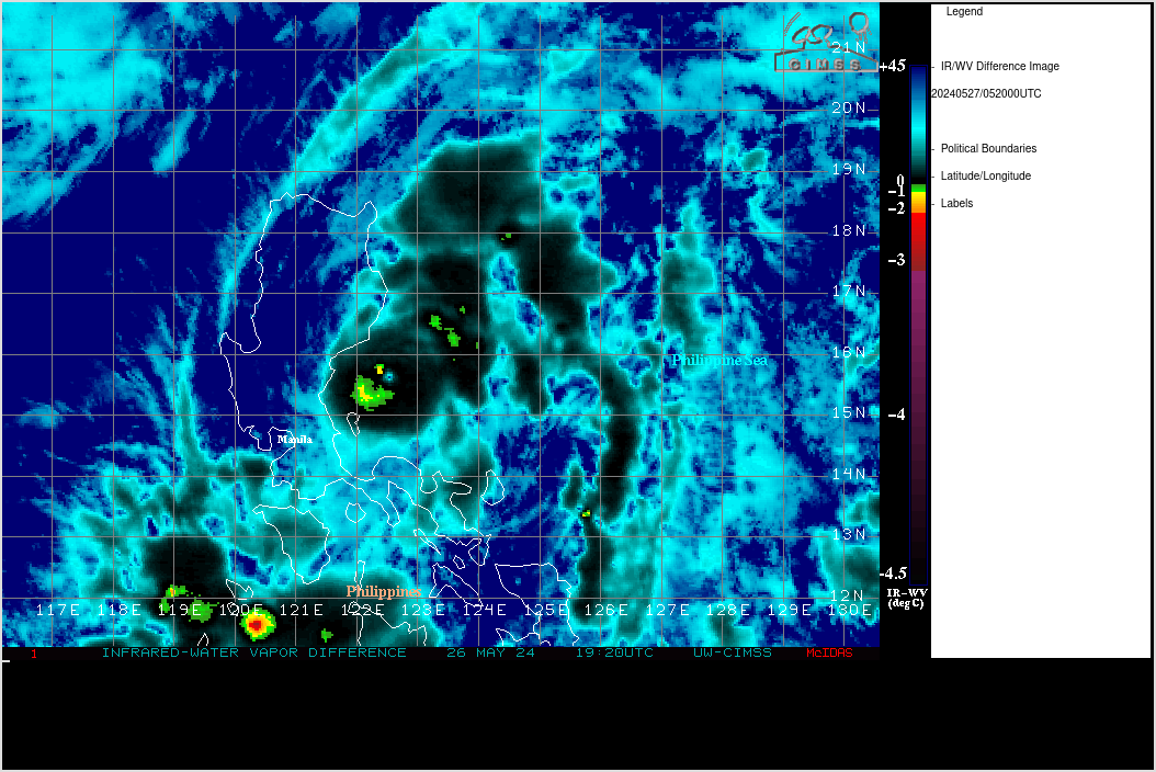 SATELLITE ANALYSIS, INITIAL POSITION AND INTENSITY DISCUSSION: ANIMATED MULTISPECTRAL SATELLITE IMAGERY (MSI) DEPICTS TYPHOON (TY) 01W (EWINIAR) EXHIBITING A FURTHER CONSOLIDATING STRUCTURE, WITH  DEEP CONVECTIVE BANDING PREVALENT MOSTLY IN THE NORTHEASTERN QUADRANT.  THE INITIAL POSITION IS PLACED WITH HIGH CONFIDENCE BASED ON A 270000Z  HIMAWARI 1KM VISIBLE SATELLITE IMAGE. IN ANIMATED IMAGERY, THE ONCE  EVIDENT PINHOLE EYE FEATURE HAS OBSCURED, PRESENTING A DIMPLE IN THE  CIRRUS CANOPY OVERHEAD OF THE LLCC. THE OVERALL ENVIRONMENT IS  ASSESSED AS HIGHLY FAVORABLE, WITH PERSISTING POLEWARD OUTFLOW ALOFT, VERY WARM (30-31C) SEA SURFACE TEMPERATURES, AND LOW (5-10 KTS) VERTICAL WIND SHEAR. THE INITIAL  INTENSITY OF 90 KTS IS ASSESSED WITH MEDIUM CONFIDENCE BASED ON  SUBJECTIVE AND OBJECTIVE INTENSITY ESTIMATES LISTED BELOW.