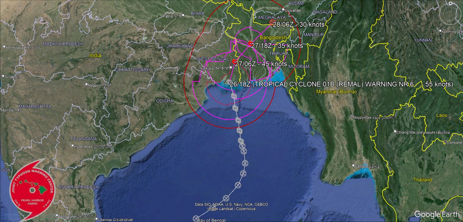 Typhoon 01W(EWINIAR) +45knots last 24h to peak at CAT 3 US within 24h//TC 01B(REMAL) landfall//10 Day ECWMF Storm Tracks//2706utc
