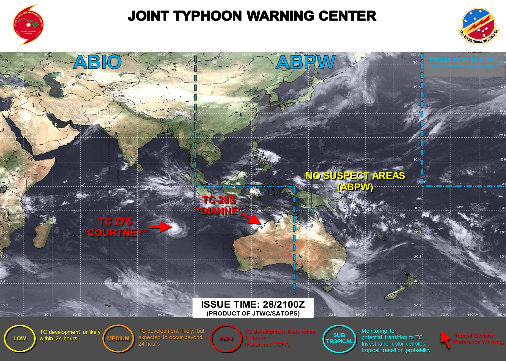 JTWC IS ISSUING 12 HOURLY WARNINGS ON TC 27S. 3 HOURLY SATELLITE BULLETINS ARE ISSUED ON TC 27S AND ON TC 28S.