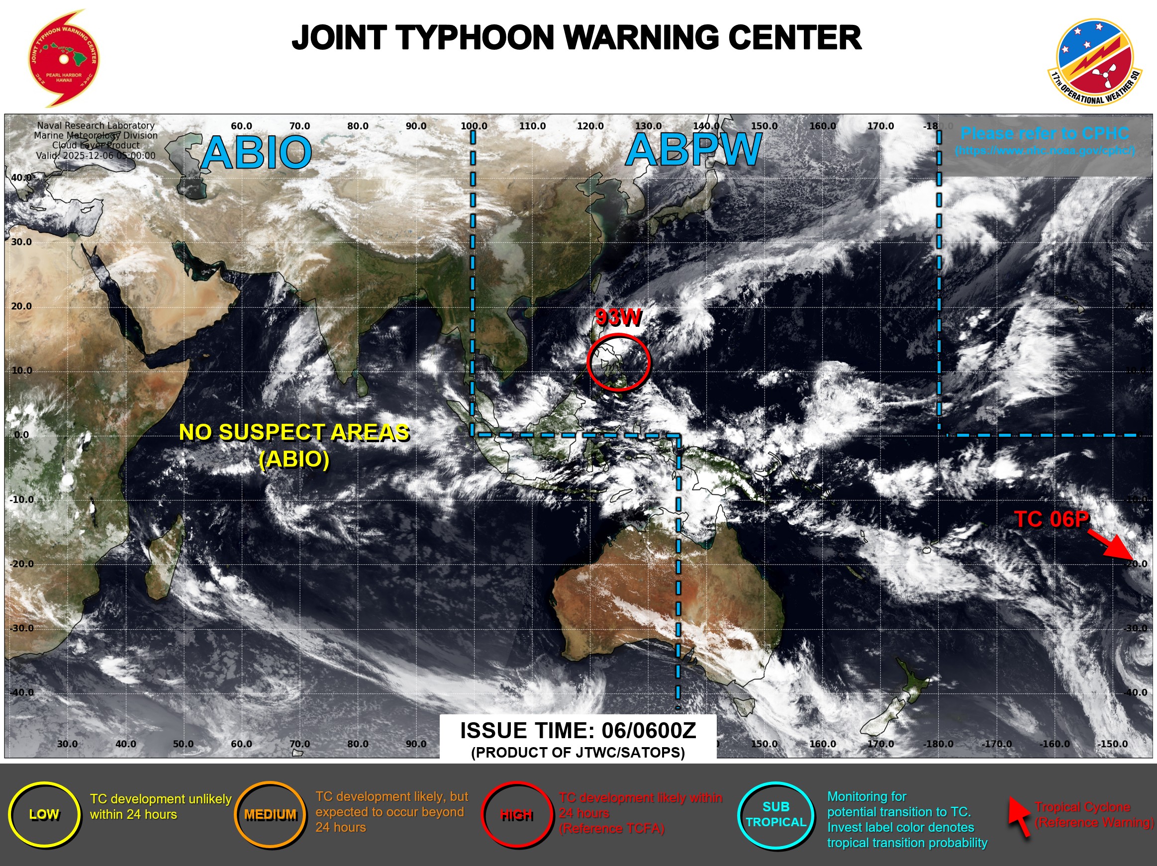 Difference in tropical cyclone activity across the JTWC AOR between El Niño and La Niña months 