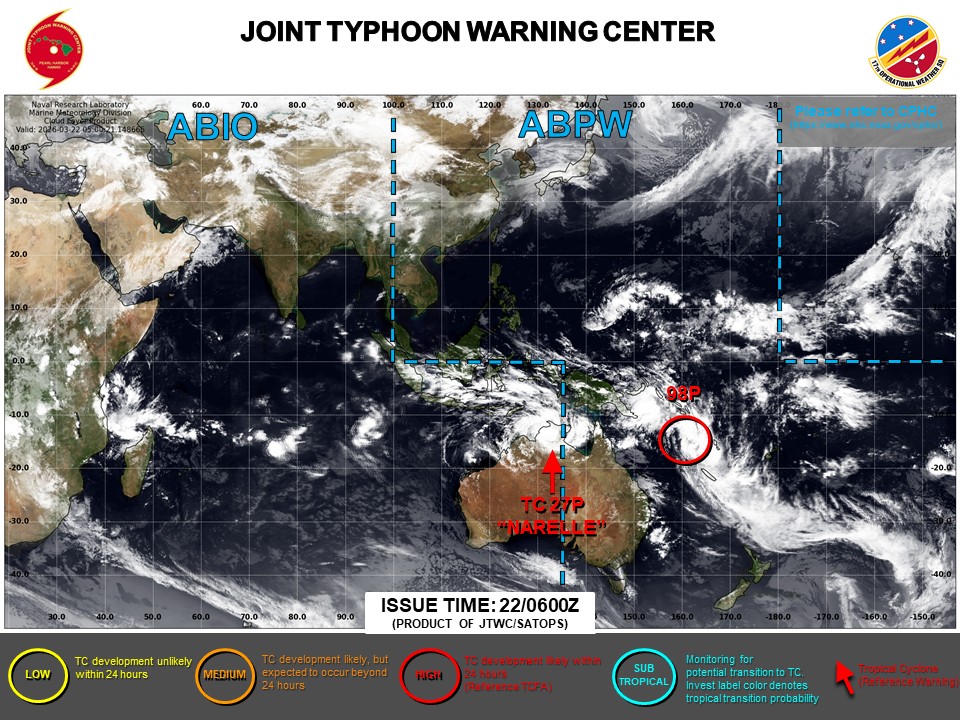 TC 27P NARELLE forecast to be over 100 kt by 120 h/ 98P/98W 