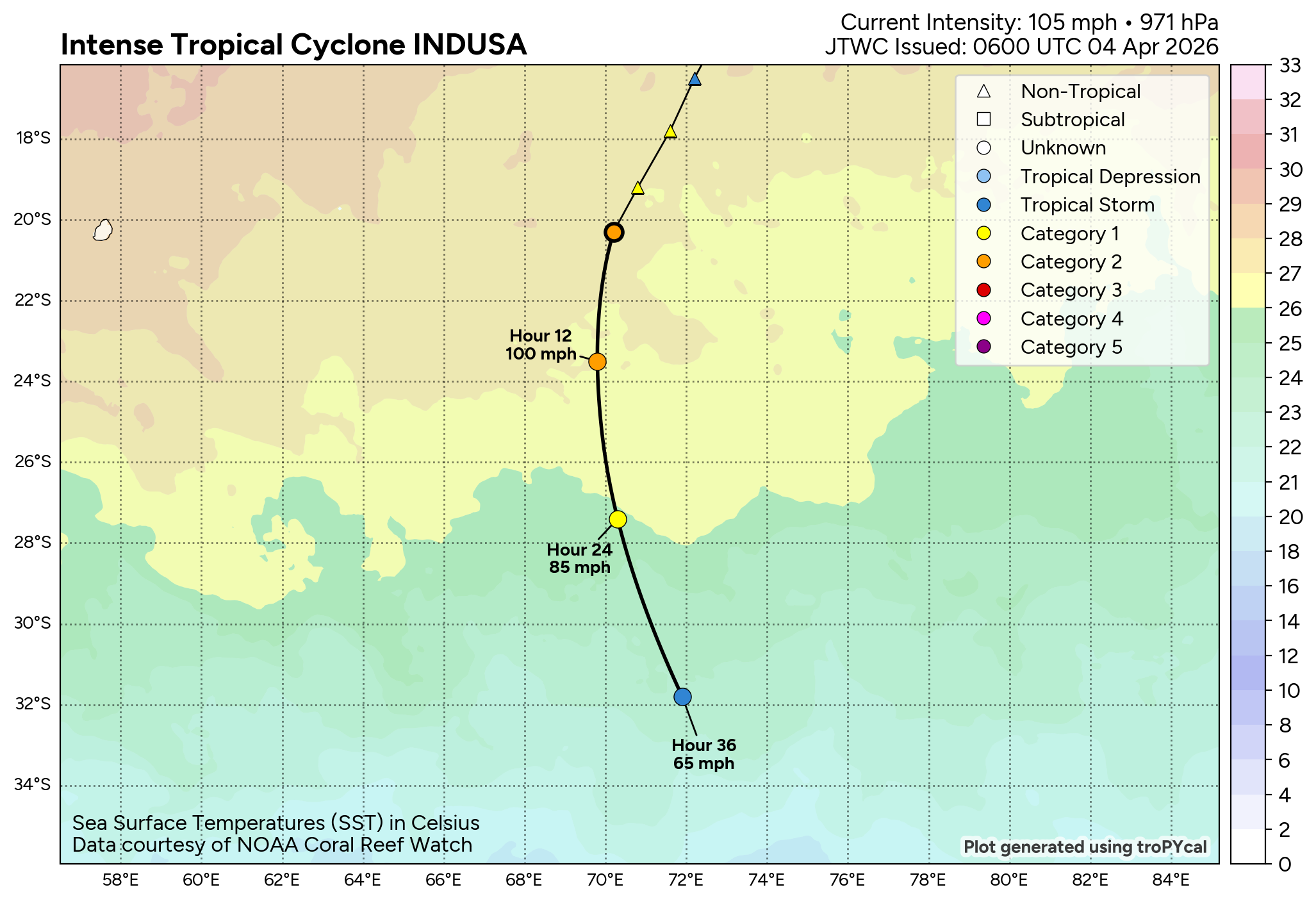 TC 29S (INDUSA) peaks at CAT 2 US//TC 30P very slow moving and intensifying/INVEST 91P medium